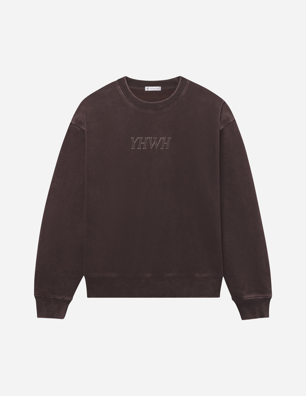 Elevated Faith Christian Crewneck Sweatshirt in dark brown with YHWH embroidery for stylish comfort