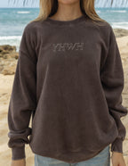 Elevated Faith Christian Crewneck Sweatshirt in dark brown with embroidered YHWH design