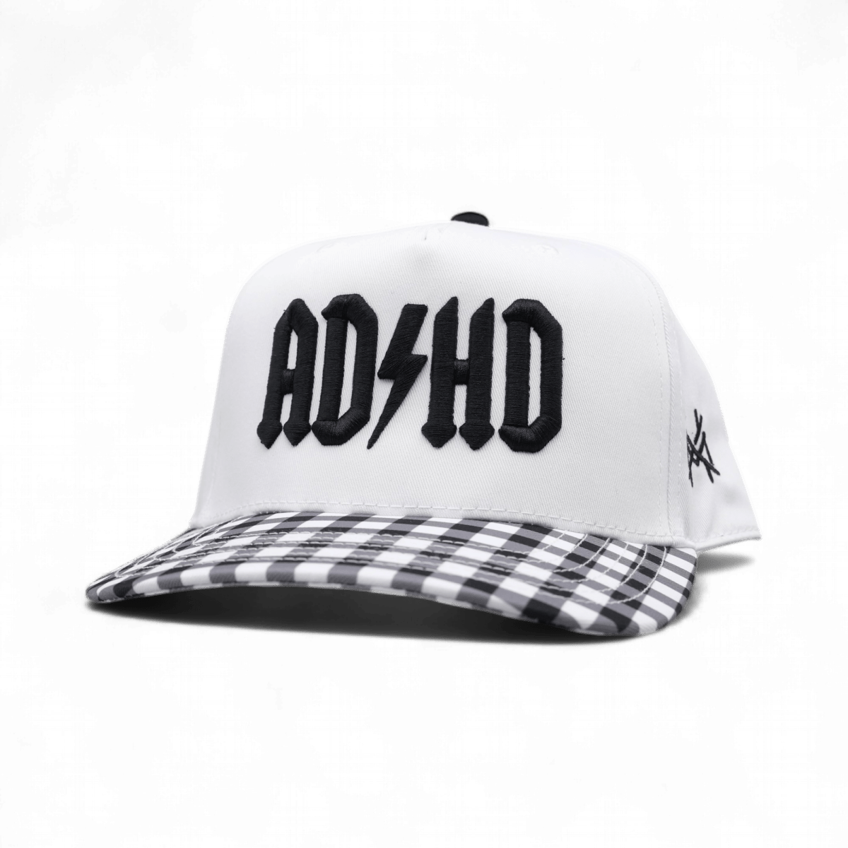 ADHD Funny Embroidered Snapback Hat in Retro Checkered Black/White – Ivy + Cloth