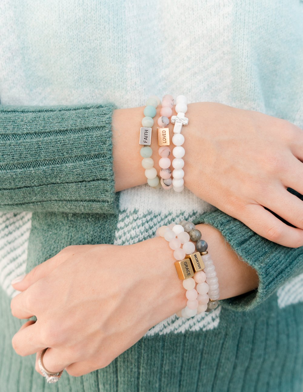 Elevated Faith Christian Jewelry Bracelet with colorful stone beads and cross charms for everyday wear