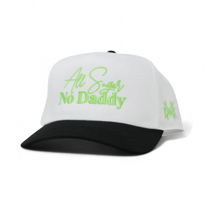 All Sugar No Daddy Funny Embroidered Snapback Hat in Retro Black/White with Green Thread – Ivy + Cloth