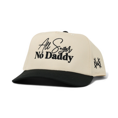 All Sugar No Daddy Funny Embroidered Snapback Hat in Retro Black/Natural – Ivy + Cloth