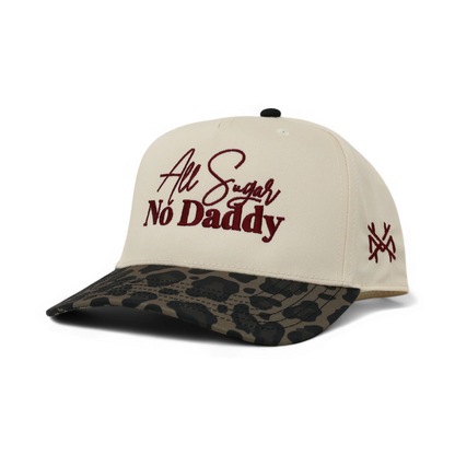 All Sugar No Daddy Funny Embroidered Snapback Hat in Retro Leopard/Natural – Ivy + Cloth