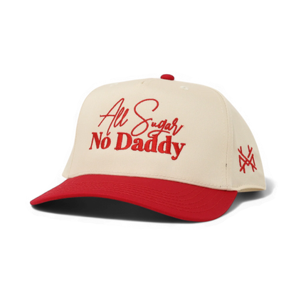 All Sugar No Daddy Funny Embroidered Snapback Hat in Retro Red/Natural – Ivy + Cloth