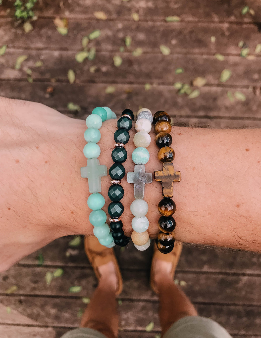 Elevated Faith Christian Jewelry Bracelet set featuring stone beads and cross charms in various colors