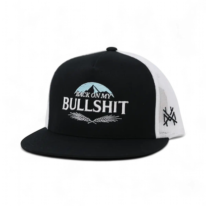 Back On My Bullsh*t Funny Embroidered Hat in Flat Bill Black/White – Ivy + Cloth