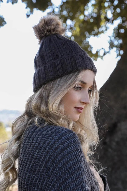 Basic Ribbed Pom Beanie, cozy knit winter hat – view 2