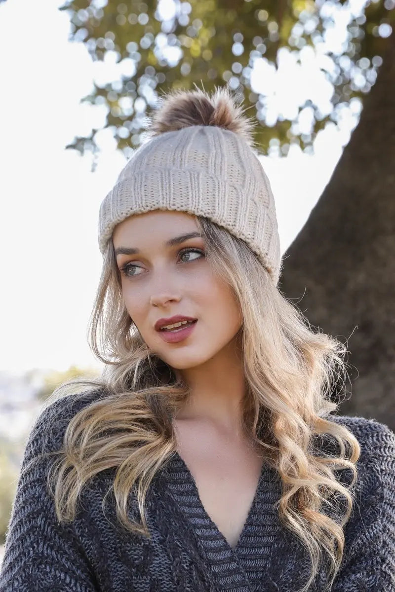 Basic Ribbed Pom Beanie, cozy knit winter hat – view 3
