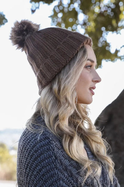 Basic Ribbed Pom Beanie, cozy knit winter hat – view 4