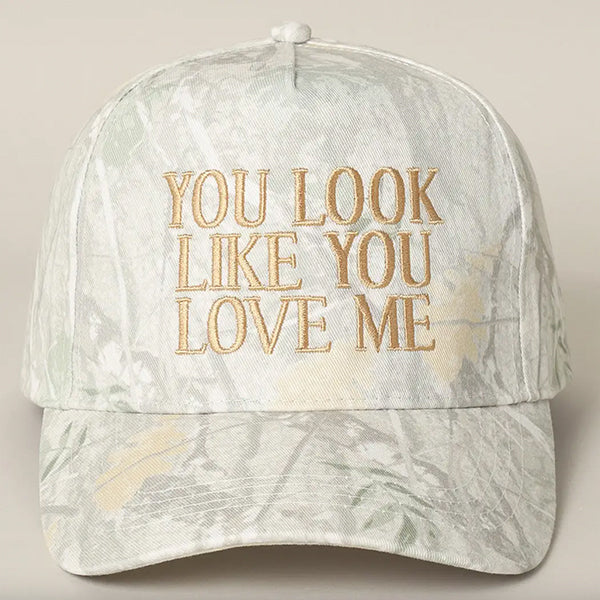 You Look Like You Love Me Camo Trucker Hat in Beige Camo