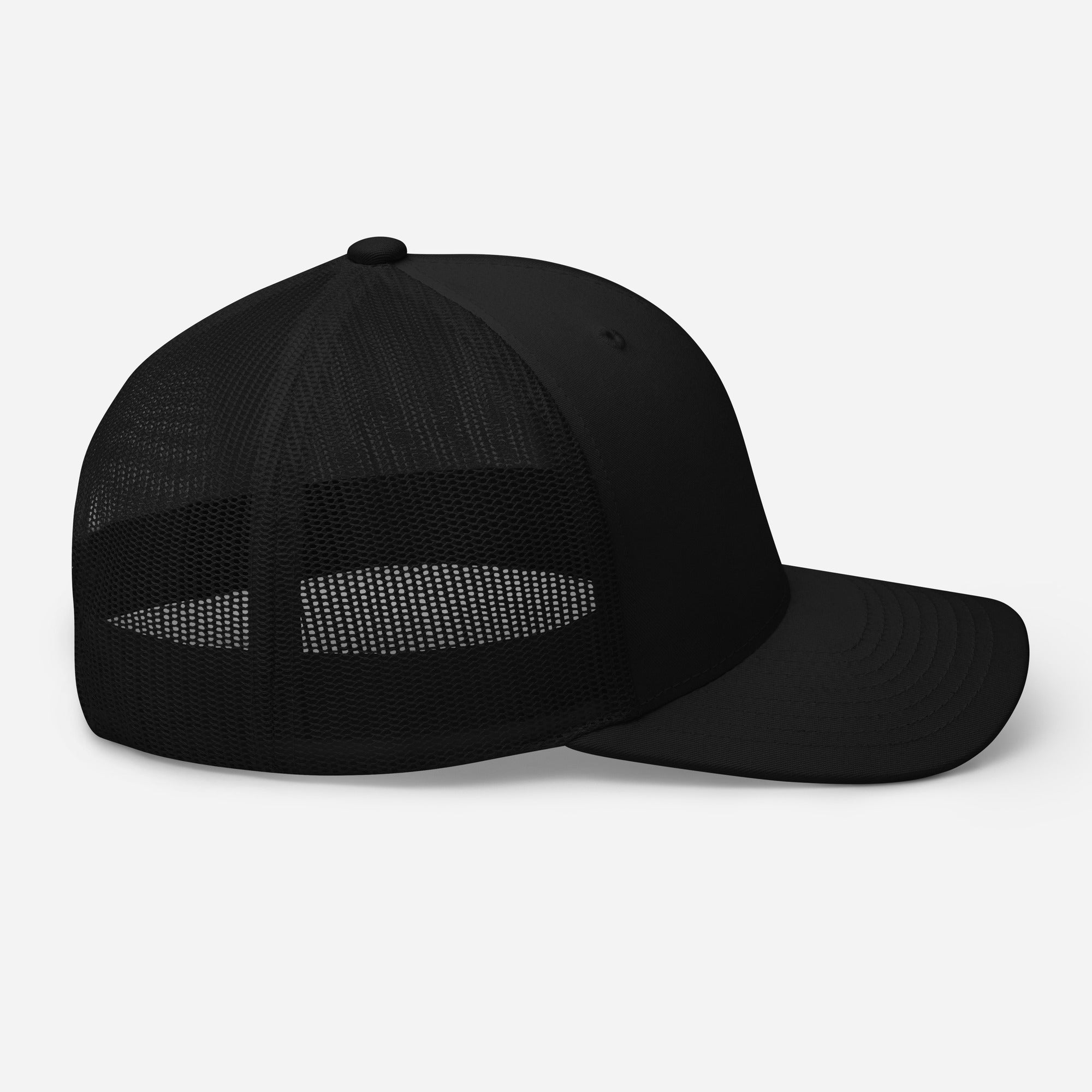 Black Christian Embroidered Hat with mesh back for breathable comfort and style