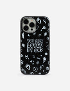 Elevated Faith Christian iPhone Case featuring a black background with inspirational white doodles