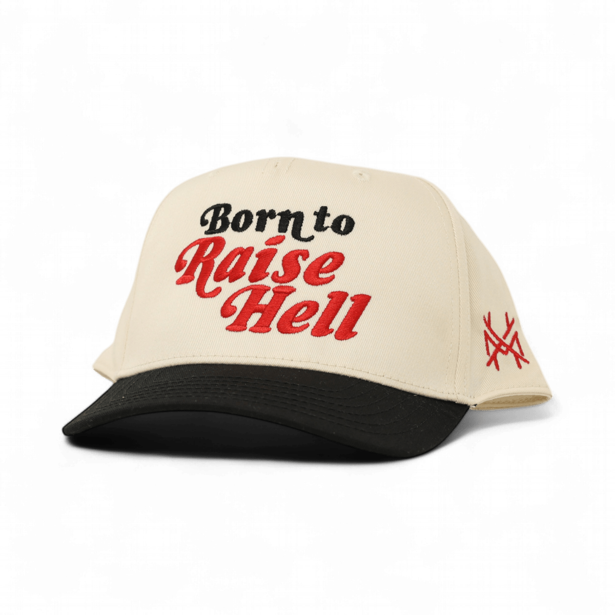 Born To Raise Hell Funny Embroidered Snapback Hat in Retro Youth Black/Natural – Ivy + Cloth