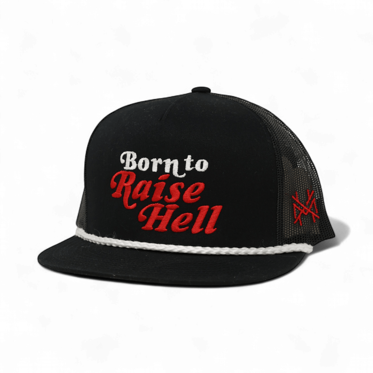 Born To Raise Hell Funny Embroidered Snapback Hat in Flat Bill Black with White Rope – Ivy + Cloth