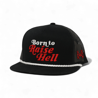 Born To Raise Hell Funny Embroidered Snapback Hat in Flat Bill Black with White Rope – Ivy + Cloth