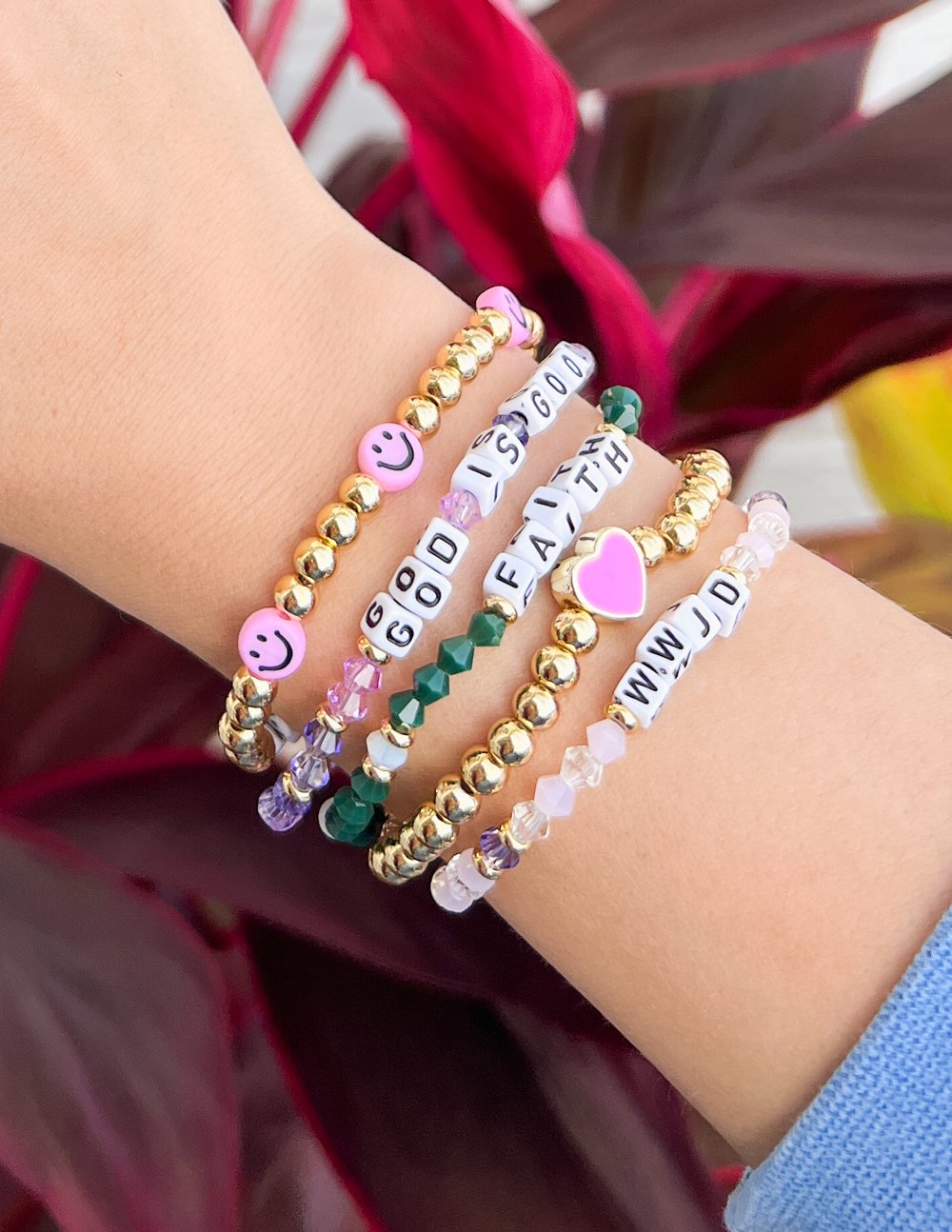 Colorful Elevated Faith Christian Jewelry Bracelet Set with Inspiring Words and Beads