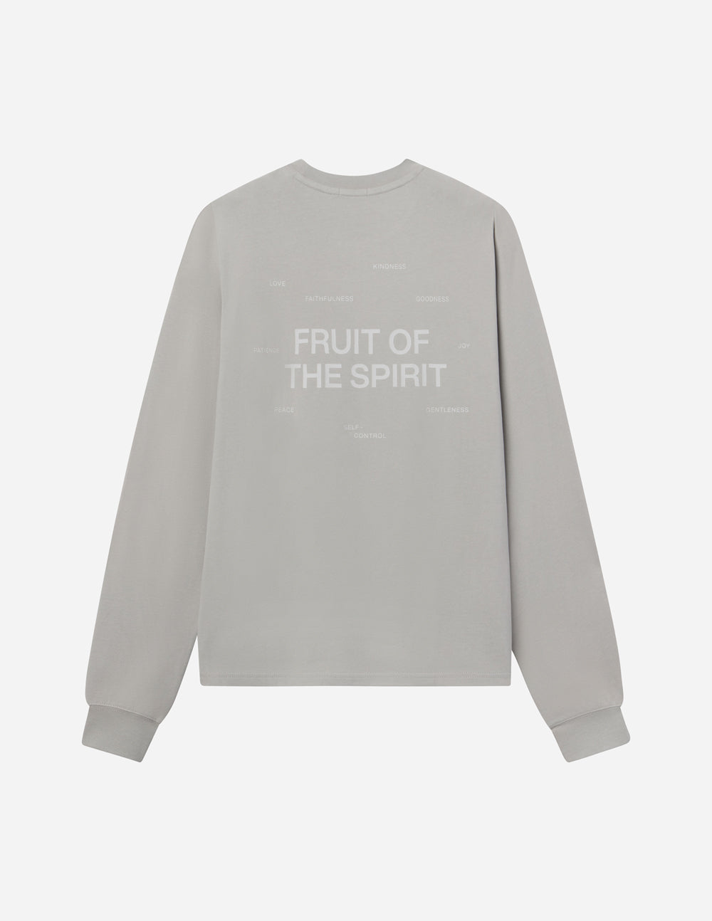 Elevated Faith Christian Apparel T-Shirt in gray featuring 'Fruit of the Spirit' design on the back