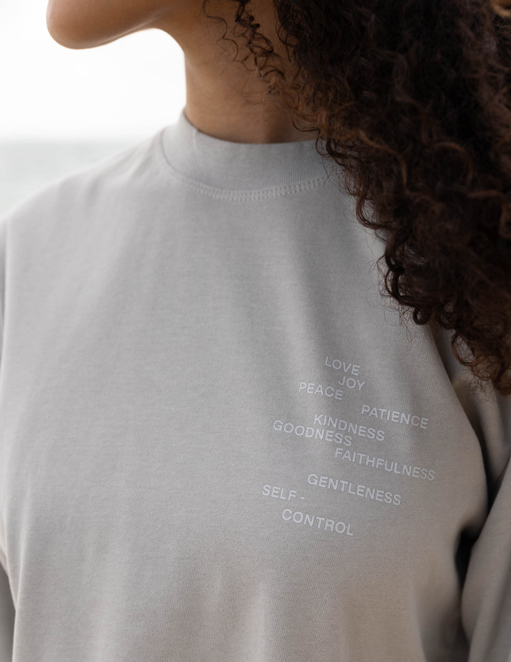 Elevated Faith Christian Apparel T-Shirt in gray featuring positive affirmations printed on the front