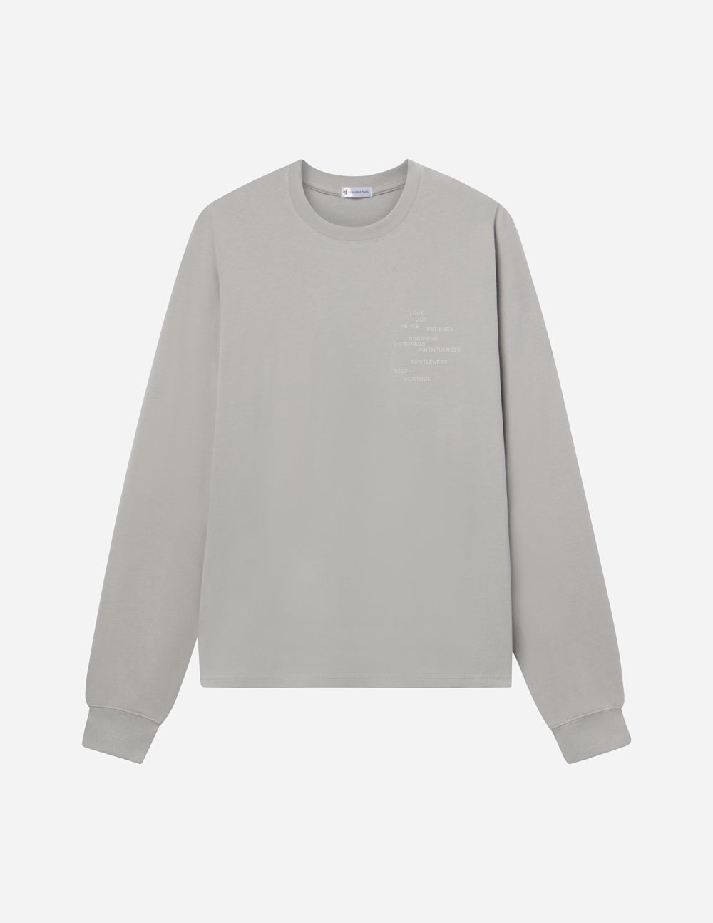 Elevated Faith Christian Apparel T-Shirt in light grey with long sleeves and a minimalist design