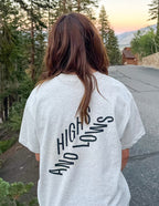 Elevated Faith Christian Apparel T-Shirt in light gray with 'Highs and Lows' graphic on the back