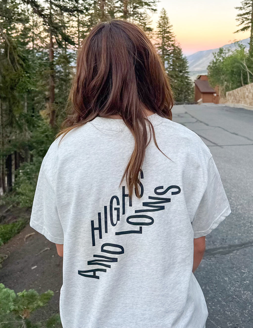 Elevated Faith Christian Apparel T-Shirt in light gray with 'Highs and Lows' graphic on the back