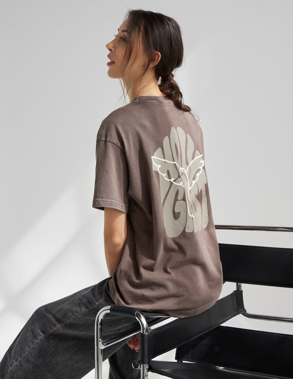 Elevated Faith Christian Apparel T-Shirt in brown with a stylish dove graphic on the back