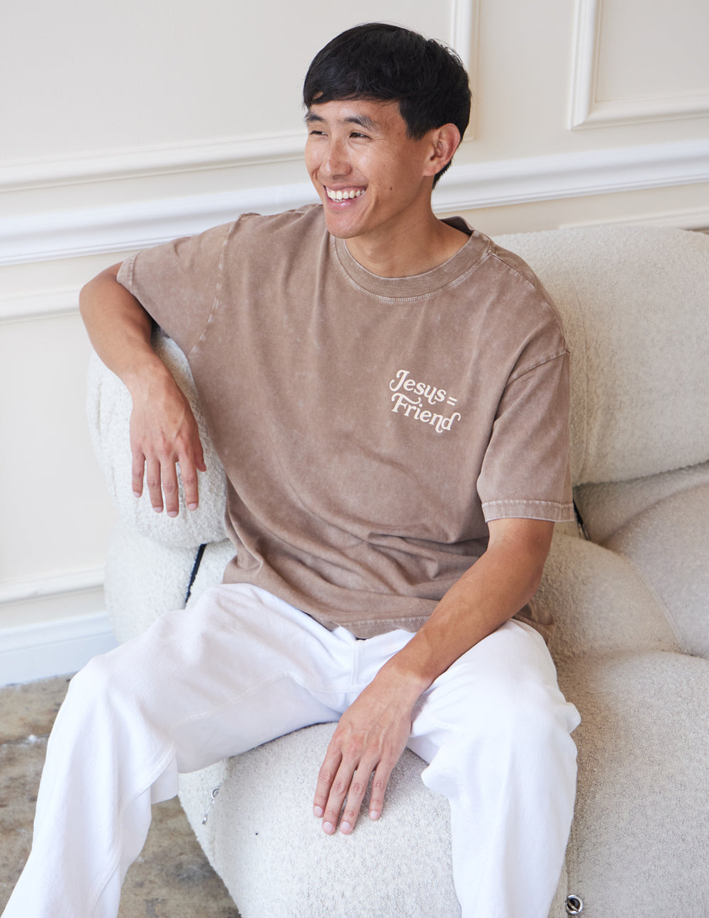 Elevated Faith Christian Apparel T-Shirt in brown with 'Jesus is Friends' graphic for casual wear