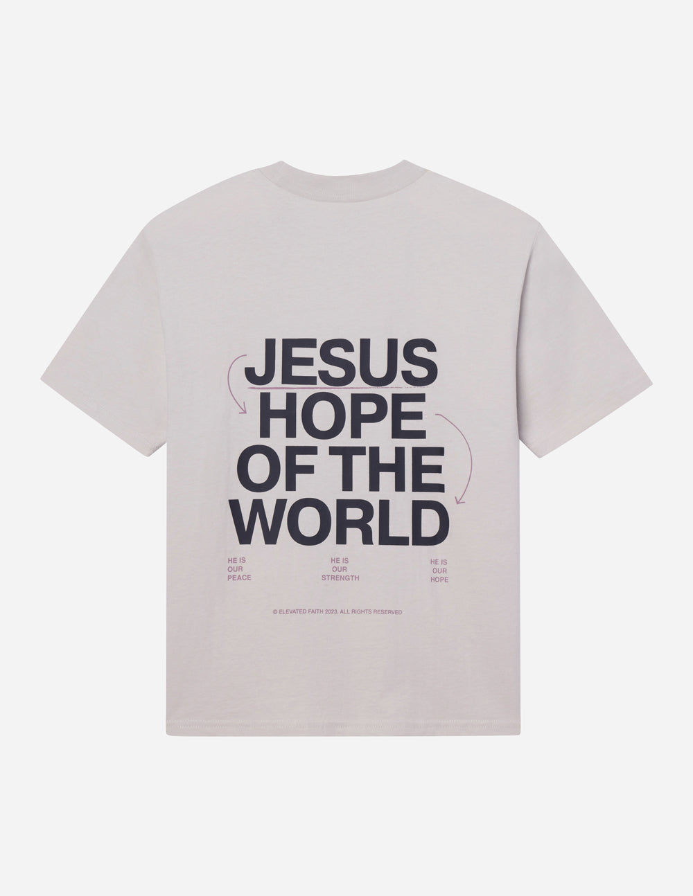 Elevated Faith Christian Apparel T-Shirt with Jesus Hope of the World graphic on the back
