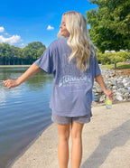 Elevated Faith Christian Apparel T-Shirt in Gray with 'Living Water Eternal Life' Print by the Lake