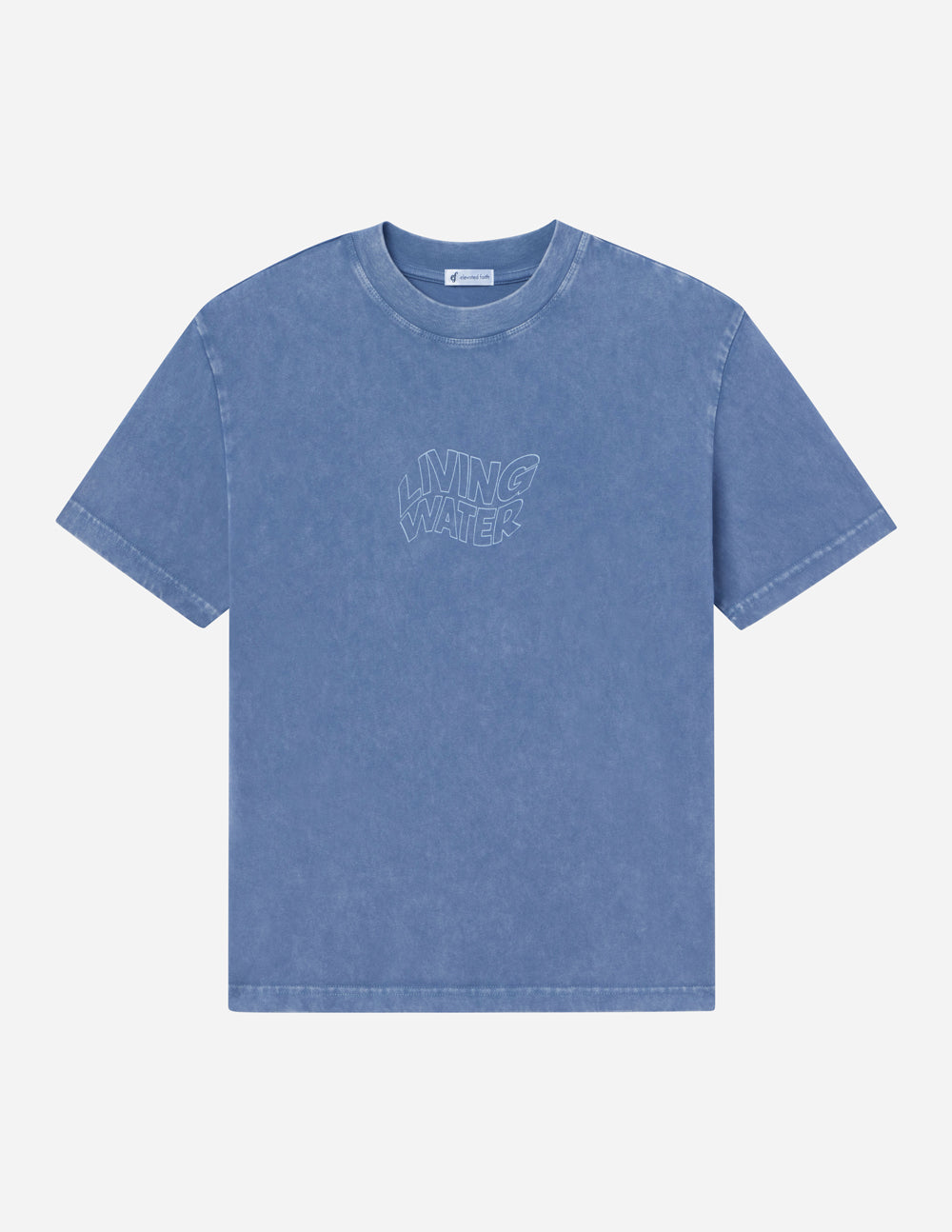 Elevated Faith Christian Apparel T-Shirt in blue featuring Living Water graphic design