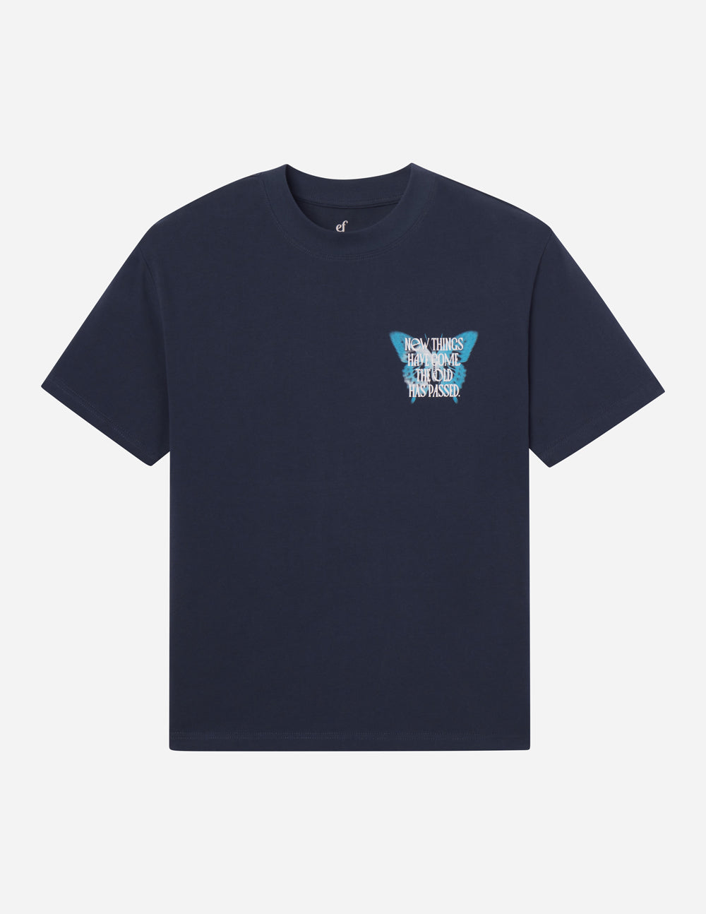 Elevated Faith Christian Apparel T-Shirt in navy with inspirational graphic design on the front