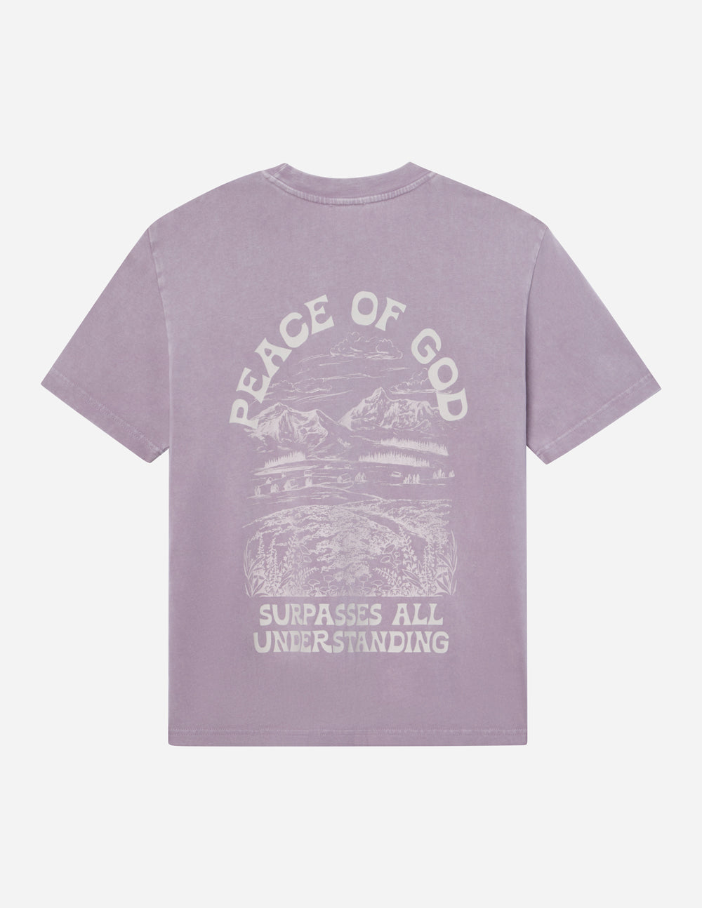 Elevated Faith Christian Apparel T-Shirt in Lavender with 'Peace of God' Graphic Design on Back