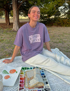 Elevated Faith Christian Apparel T-Shirt in Purple with 'Prayer Works' Design for Comfortable Casual Wear