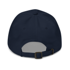 Back view of a navy blue Christian Embroidered Hat with adjustable strap for comfort and style