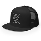 Black Christian Embroidered Hat with Unique Symbol Design and Mesh Back for Stylish Wear