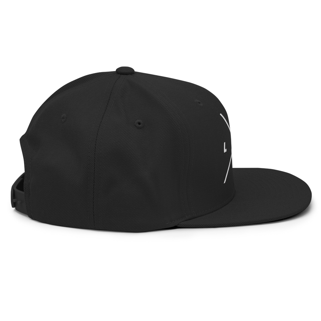 Black snapback cap from RepThe1 featuring a sleek design perfect for showcasing Christian Jewelry