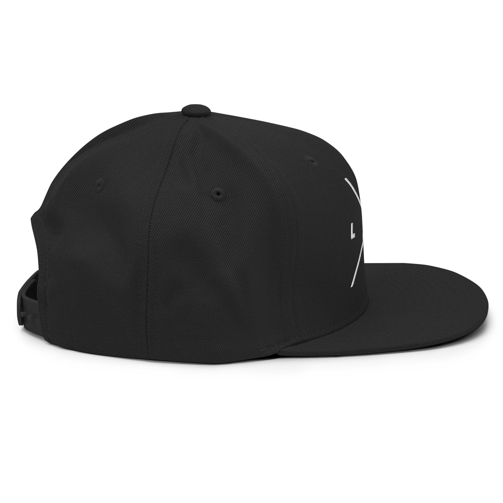 Black snapback cap from RepThe1 featuring a sleek design perfect for showcasing Christian Jewelry