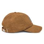 Brown corduroy cap from RepThe1 Apparel featuring an adjustable strap for a comfortable fit
