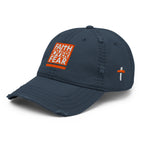 Christian Embroidered Hat in navy with Faith Over Fear design and distressed details