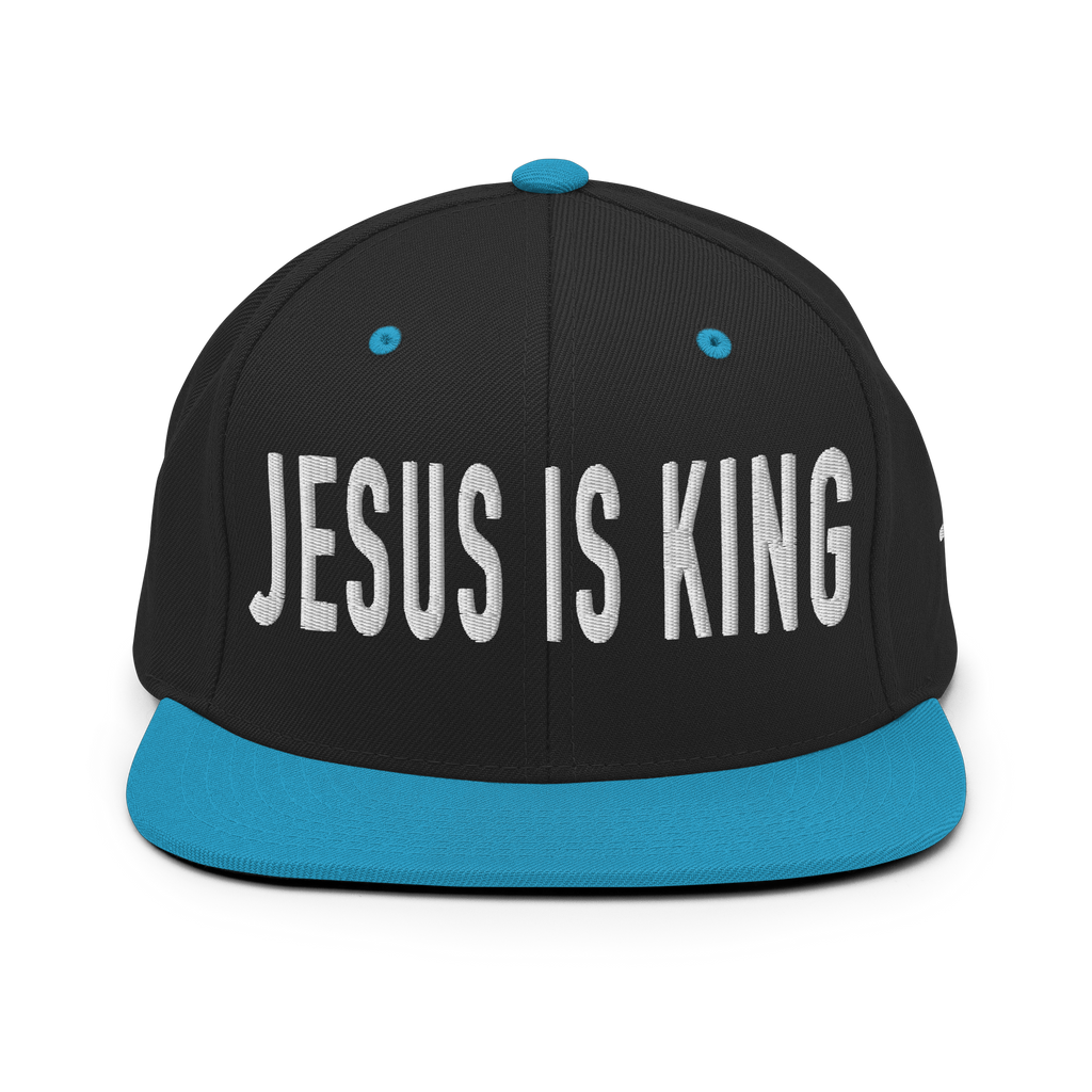Christian Embroidered Hat with 'Jesus is King' Design in Black and Blue Colors