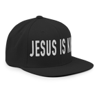 Christian Embroidered Hat featuring 'Jesus is King' in bold white letters on a black cap