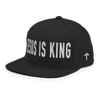 Black Christian Embroidered Hat featuring 'Jesus Is King' in bold white letters