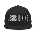 Christian Embroidered Hat in black featuring bold 'JESUS IS KING' text for stylish faith expression