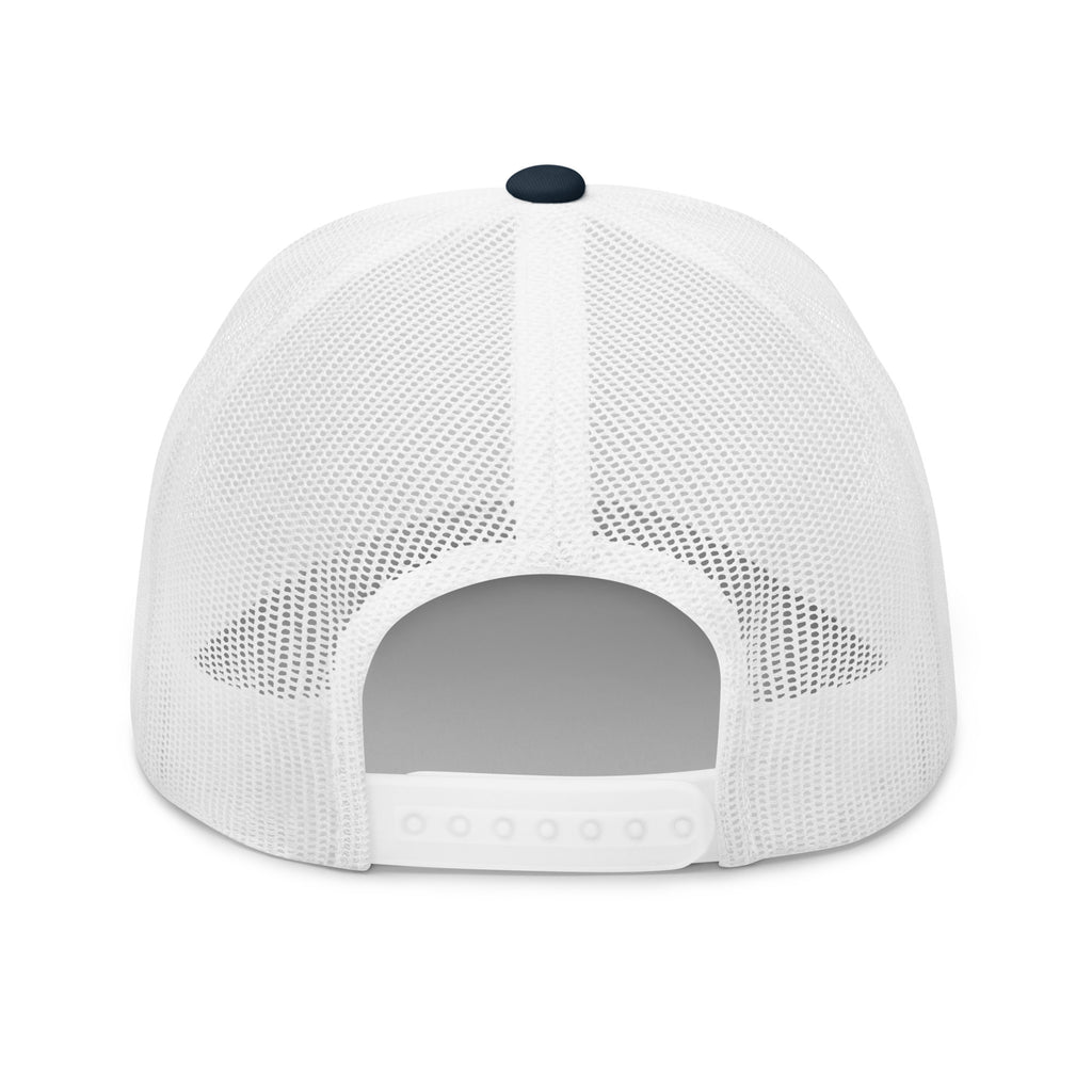 Back view of a white Christian Embroidered Hat with mesh design for breathability