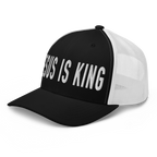 Black and white Christian Hat with 'Jesus is King' text for stylish faith expression