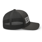 Black Christian Hat with 'JESUS' embroidered on the front for faith-inspired fashion