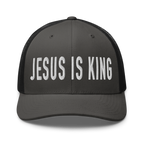 Gray Christian Hat with 'Jesus is King' embroidery for religious and stylish wear