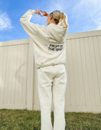Elevated Faith Christian Hoodie in cream with 'Fruit of the Spirit' design on the back