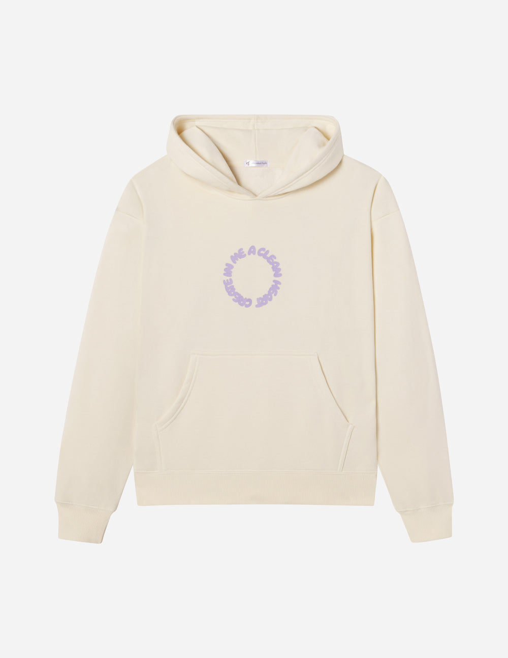Elevated Faith Christian Hoodie in cream color with a purple circular design on the front