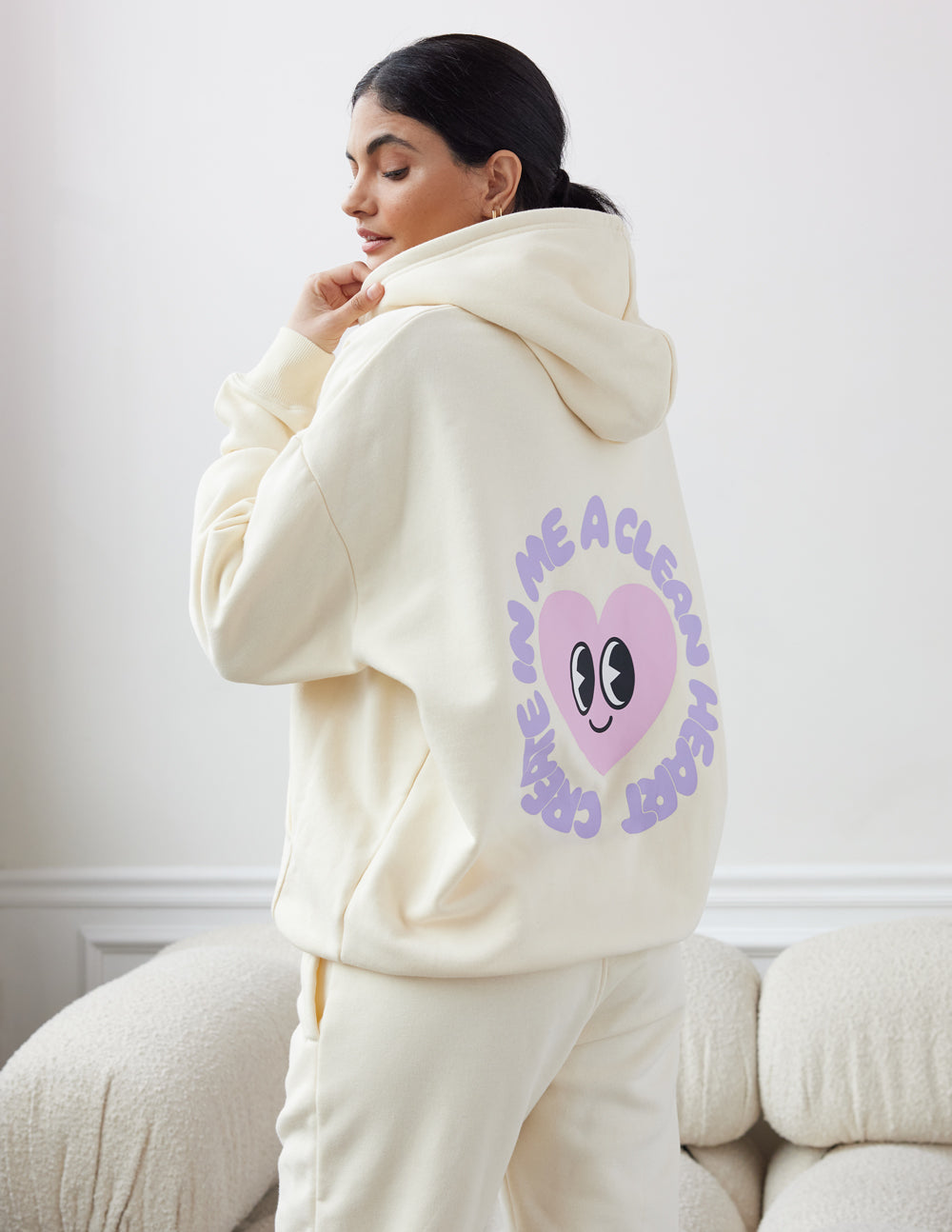 Cream Elevated Faith Christian Hoodie with Cute Graphic Print on Back for Comfortable Wear